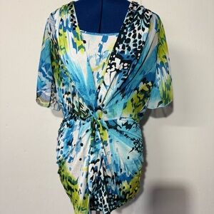 Alberto Makali tank top with long sheer blouse overlay.  Jewel accents on neck.